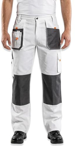 NEO TOOLS Profi Arbeitshose/Profi Set (Hose, Jacke, Knieschutzpolster) weiß | Sicherheitshose Arbeitskleidung Berufsbekleidung Bundhose Malerhose Hose S-XXL
