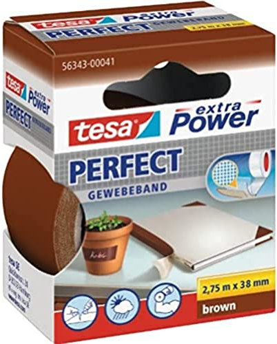 tesa extra Power Perfect Gewebeband - Gewebeverstärktes Ductape zum Basteln, Reparieren, Befestigen, Verstärken und Beschriften - Braun - 2,75 m x 38 mm