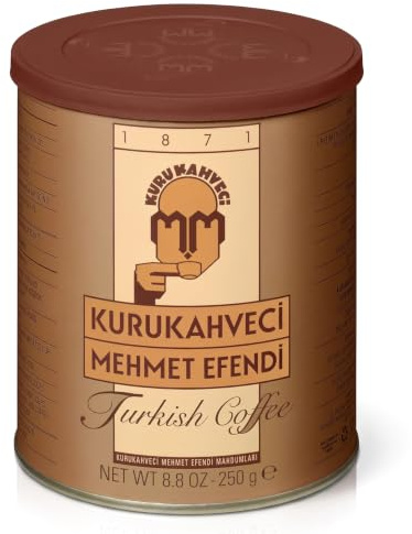 Kurukahveci Mehmet Efendi Turkish Coffee, Medium Roast for Cezve, 250 g | 100% Arabica, Extra Fine Grind for Cezve and Ibrik, Rich Aroma, Vegan, Gluten Free, Roasted in Istanbul Since 1871