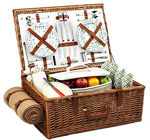 Picnic at Ascot Original Dorset Picknickkorb aus Weide im englischen Stil, mit Service für 4 Personen und Decke, in den USA entworfen, montiert und qualitätsgeprüft
