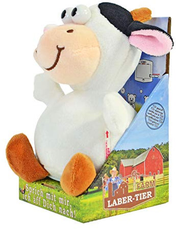 Kögler 75610 - Labertier-Kuh Rita, ca. 16,5 cm groß, nachsprechendes Plüschtier mit Wiedergabefunktion, plappert alles witzig nach und bewegt sich, batteriebetrieben