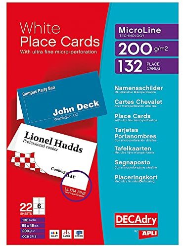 Decadry Perforated Place Cards 200gsm White [Pack of 132]