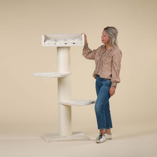 RHRQuality Kratzbaum für große Katzen – Royalty – 158 cm hoch – Mit extra dicken 20 cm Sisalstämmen – Beige