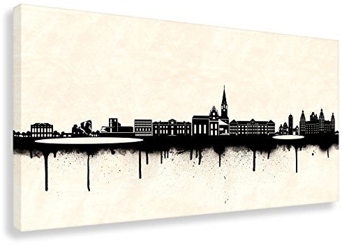 Kunstbruder Wandbild - Düsseldorf Skyline SW (div. Größen) - Kunstdruck auf Leinwand Wand-Dekoration Streetart Arbeitszimmerbild 60x120cm