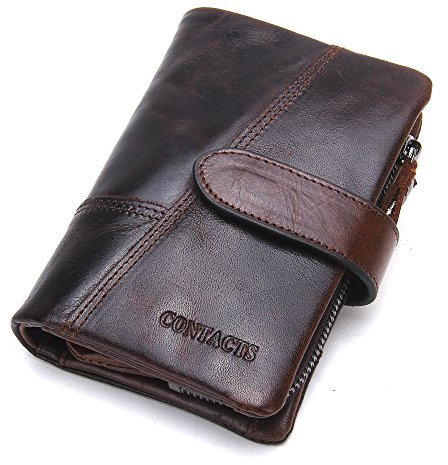 Contacts Portefeuille en cuir véritable pour homme avec compartiments pour cartes et poche pour les pièces