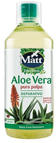 Matt, Aloe Vera Pura, Aloe Vera da Bere, Succo Depurativo con Polpa, Azione Depurativa e Lenitiva, Favorisce il Benessere del Sistema Digerente, Integratore Alimentare Senza Glutine, 1 L