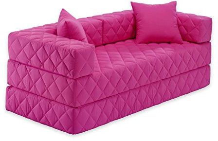 Traumnacht Schlafsofa und Gästesofa mit Schlaffunktion 200x80x65 cm – Rosa mit 2 Spitzkissen, abnehmbarer Bezug, für Kinder und Erwachsene