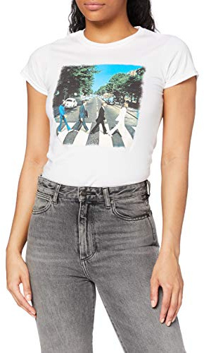 The Beatles Women's Abbey Road Vintage Print Short Sleeve T-Shirt, White, Large