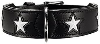 HUNTER MAGIC STAR Hundehalsband, mit Sternen, Leder, weich, 42 (S-M), schwarz