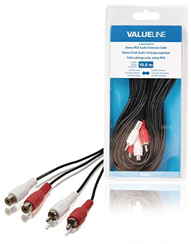 Valueline VLAB24205B100 Câble rallonge audio stéréo 2 x RCA mâle – femelle, 10 m, noir