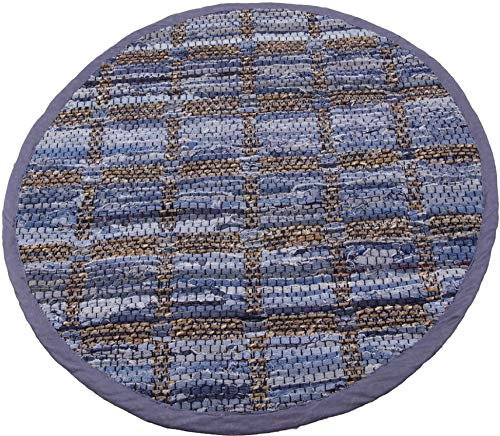 Bestlivings Flickenteppich Rund 150 cm Ø aus handgewebter Baumwolle in Jeans Square - viele Variationen