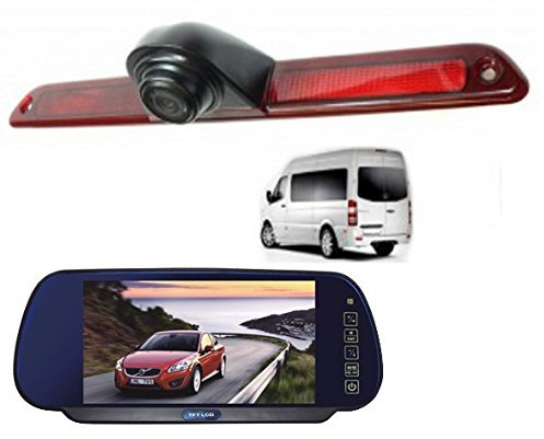 YMPA Rückfahrsystem einparkhilfe Transporter kompatibel mit Mercedes Sprinter Crafter Rückfahrkamera mit Monitor Spiegel Innenspiegel 17,8 cm 7 Zoll Inch 10 Meter Kabel Farbe IR Nachtsicht