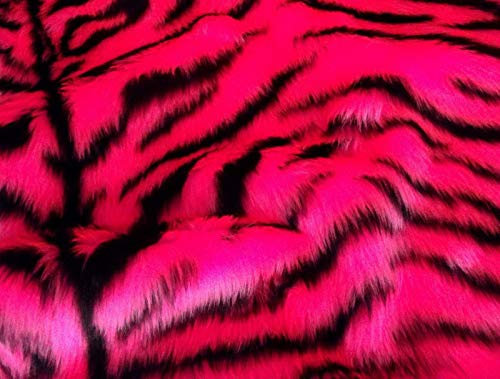 Animal Amusant Faux Fourrure Tissu Matière - ROSE CERISE TIGRE - Rose, Sample - 10cmx10cm