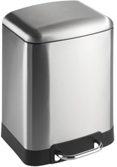 WENKO Treteimer Studio Easy-Close 6 L Edelstahl Mattiert Mülleimer mit Absenkautomatik, Anti-Finger-Print Satiniert