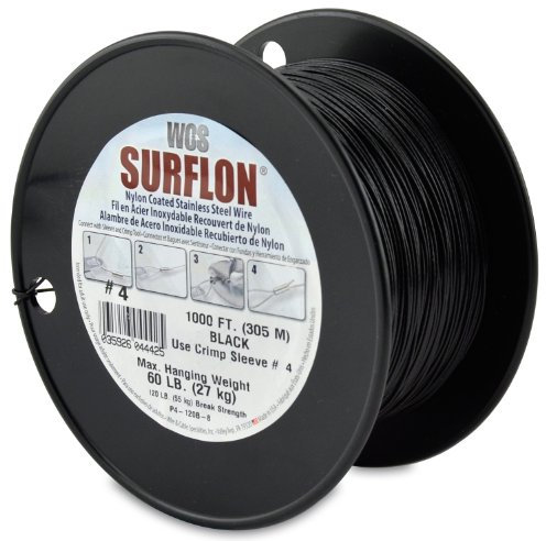 Wire & Cable Specialties Nylonummantelter Draht aus Edelstahl, für Bilder und Bilder, schwarz, Größe #4, 60 lb / 27 kg, 1000 ft / 305 m P4-120B-8