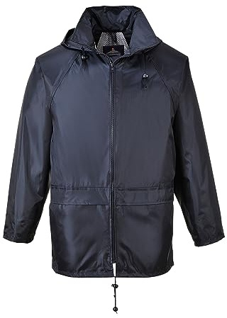 Portwest US440 Classic Waterproof Rain Jacket wth Pack Away Hood & Sealed Seams, Navy, Medium