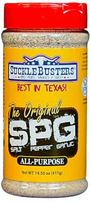 SuckleBusters Salt Pepper Garlic SPG BBQ Rub & Seasoning: Best BBQ Rub for Grilling & Smoking Meat, Poultry, Pork, Fish and Vegetables, Gluten-Free, No MSG Shaker (14.5oz)