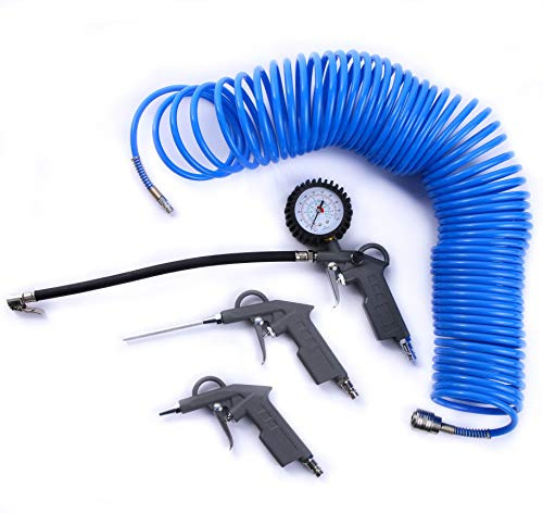Druckluftschlauch Ausblaspistole Reifenfüllpistole 4 tlg SET für Kompressor Schlauch 10 15 20m (mit 15m Schlauch)