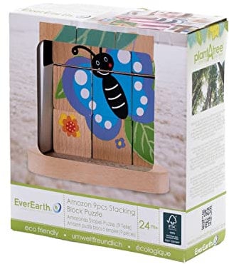 EverEarth Von der Raupe zum Schmetterling Stapelpuzzle – Lernspielzeug zur Förderung von Feinmotorik und Farb- und Formenerkennung – unbedenklichen Wasserfarben – Stapelpuzzle EE32674