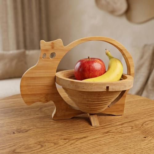 budawi® Obstkorb '' Nilpferd '' zusammenklappbar Bambus Obstkorb Untersetzer 29 x 21 cm