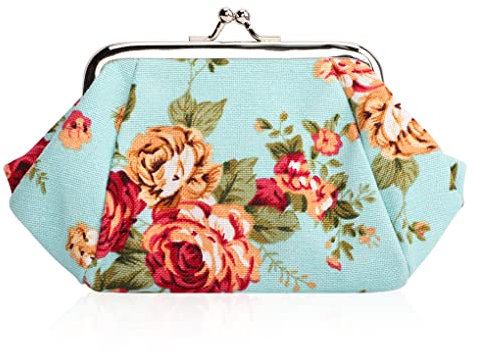 Oyachic Porte-Monnaie Rétro à Fermoir Clic Clac Femme Mini Sac à Main Cash Portefeuille Porte- Carte de Crédit Vintage Changement Pochette en Toile