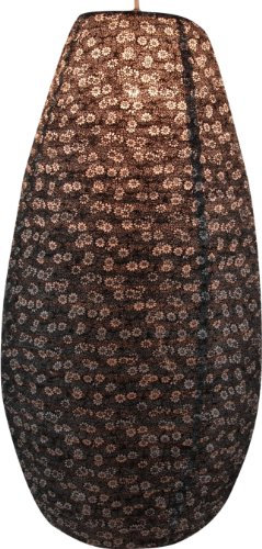 GURU SHOP Ovaler Lokta Papierlampenschirm, Hängelampe Coronada - Blümchen Schwarz, Lokta-Papier, 52x29x29 cm, Asiatische Lampenschirme aus Papier & Stoff