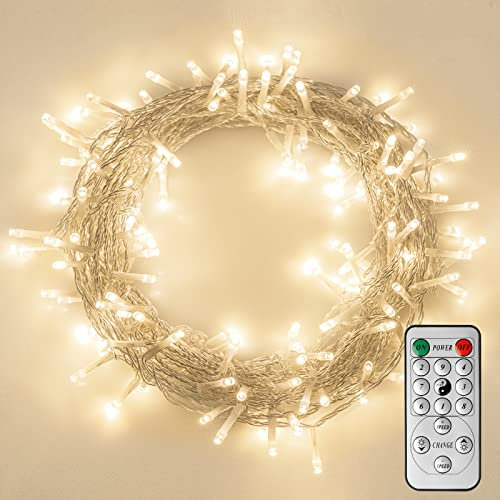 [Timer & Remote] 100 LED Outdoor Battery Fairy Lights (IP65 Waterproof, Dimmable, 8 Modes) by Koopower, 11M, Warm White