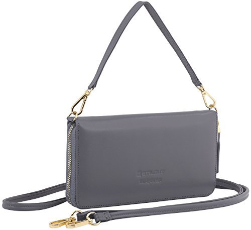 STILGUT Smart Wallet aus Leder - elegante Clutch, Geldbörse, Smartphonecase und Umhängetasche, Grau Nappa