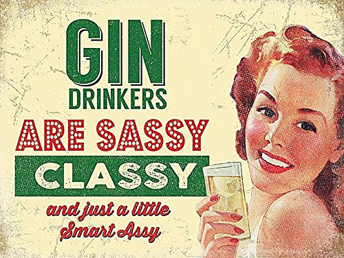 Novelty Vintage Style Metal Wall Sign Plaque Retro Gin Drinker Gift