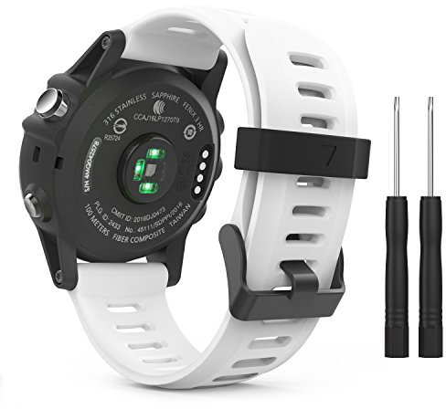 MoKo Armband Kompatibel mit Garmin Fenix 3/3 HR/Fenix 5X/5X Plus/Tactix Charlie/Descent Mk1/Quatix 3, Silikon Ersatzarmband Sportarmband Uhrenarmband mit Werkzeug, Weiß