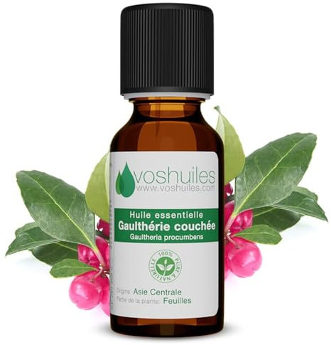 VOSHUILES - Huile Essentielle de Gaulthérie Couchée - 250ml - 100% Pure et Naturelle - Massage Musculaire et Récupération des Sportifs - Wintergreen Calme