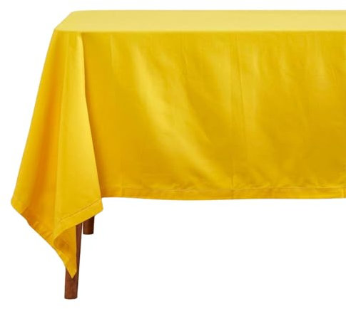 HOMESCAPES Yellow Table Cloth, Plain Cotton Tablecloth, Square, Handcrafted & Durable Dining Table Cover with Hem Stitch, Hypoallergenic, Washable, 137 x 137cm