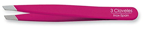 3 Claveles 12278 Pinza Depilar Sesgada, Inoxidable De 9 Cm, color Rosa, 1 Unidad (Paquete de 1)