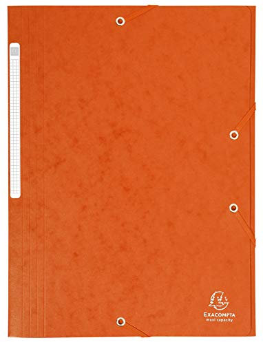 Exacompta - Réf. 17117H - Carton de 25 chemises à élastiques - pochettes 3 rabats Maxi capacity - en carte lustrée - dimensions 24 x 32 cm pour documents au format A4 - couleur orange