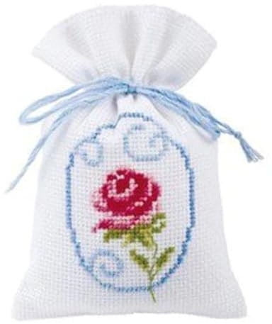 Single Pink Rose Potpourri Bag Cross Stitch Kit