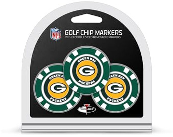Team Golf NFL Green Bay Packers 3 Pack Golf Chip Ball Markers, Poker Chip Size with Pop Out Smaller Double-Sided Enamel Markers