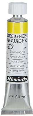 Schmincke - Designers Gouache, Zitronengelb, 20 ml-Tube, 25 202 007, streifenfreier Auftrag, maximal deckend, farbintensiv und samtmatt