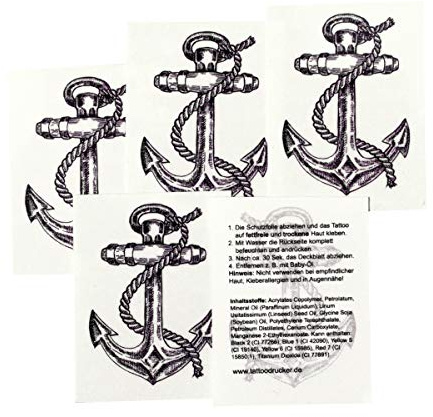 50 x Mini Anker Tattoos mit Seil - Anker Tattoo Set - Fasching Tattoo (50)