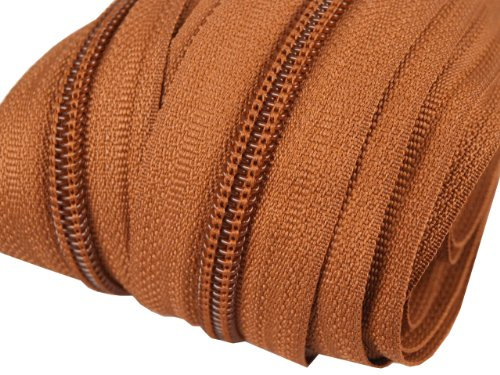 Schnoschi 2 m endlos Reißverschluss 5 mm Laufschiene + 5 Zipper Meterware teilbar Farbwahl (Rostbraun)
