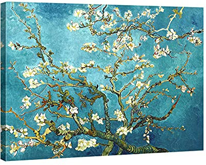 Wieco Art Giclée-Leinwanddruck Leinwandbild des Van Gogh ölgemäldes Mandelblüten, blau, 32x24inch (80x60cm)