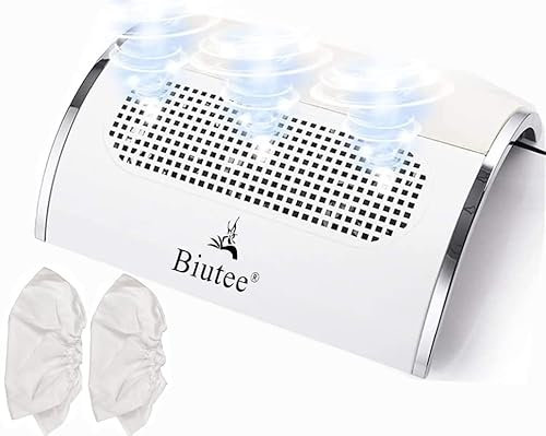 Biutee Aspirateur Ongles Manucure Professionnelle Aspirateur pour Manucure Aspirateur à Ongles 3 Fan ABS 2 Poussière Collectionneur Sac
