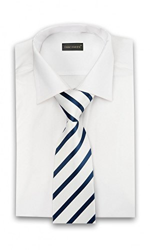 Fabio Farini - Herren gestreifte Krawatte in 8cm Breite, Schlips klassisch Robuste Pflegeleichte Mikrofaser für alle Anlässe wie Hochzeit, Beerdigung, Konfirmation oder Business Weiß Dunkelblau