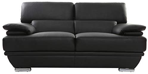 Miliboo Design-Ledersofa Zwei Plätze verstellbares Kopfstück Schwarz Ewing - Büffelleder