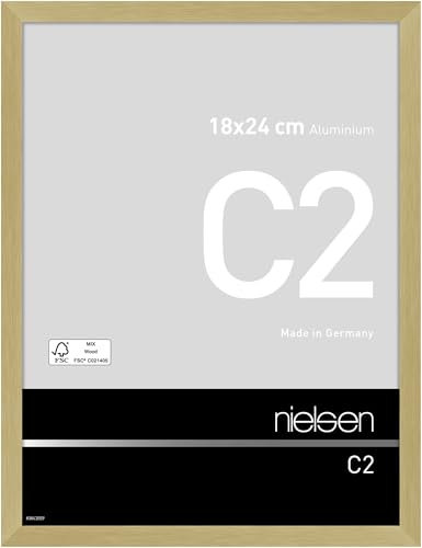 nielsen Bilderrahmen, 18 x 24 cm, Aluminium, Gold matt, Fotorahmen zum Auftstellen und Aufhängen im Hoch- & Querformat, Echtglas, C2