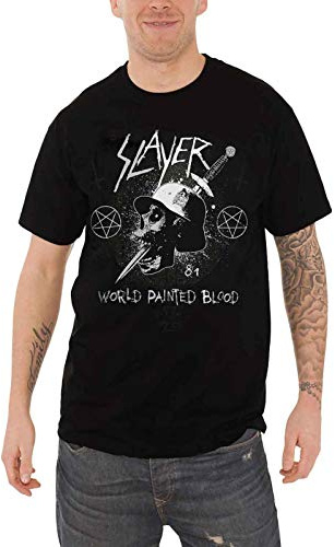 Slayer T Shirt World Painted Blood 81 Skull Band Logo Herren Nue Schwarz