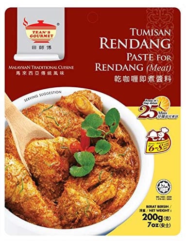 Tean's Gourmet Traditional Rendang Dry Curry Paste for Meat, 200 g