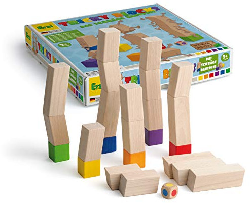 Erzi 42363 Spiel Tricky Blocks aus Holz, Lernmaterial, Geschicklichkeit, Feinmotorik