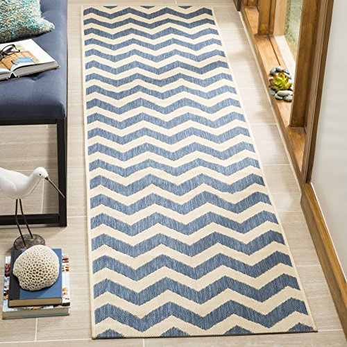 SAFAVIEH Washable Rug Outdoor Courtyard Collection - 2'3 x 8' Runner, Blue & Beige, Non-Shedding & Easy Cleaning, Ideal for Patio, Entryway, Mudroom, Hallway, Kitchen (CY6244-243)