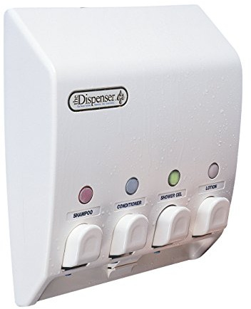 Better Living Classic Shower Dispenser 4 Chamber, Wall Mount Shower Shampoo and Soap Dispenser for Bathroom Hotel Body Wash, No Drill Adhesive, 4 x 14.5 oz, 9.5 x 3 x 10.75, White