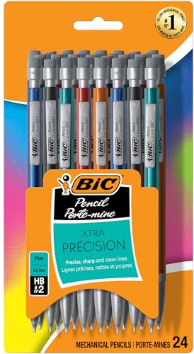 BIC Xtra-Precision Mechanical Pencil, Metallic Barrel, Fine Point (0.5mm), 24-Count, Doesn't Smudge and Erases Cleanly